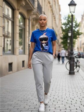 Socialite Blue Graphic Tee with Grey Joggers